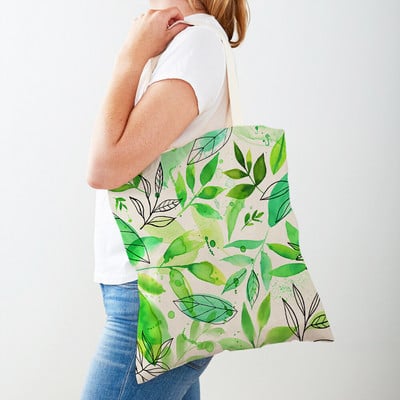 Cartoon Plant Tree Flower Double Print Casual Canvas Γυναικείες τσάντες αγορών Επαναχρησιμοποιούμενες Eco Πολύχρωμες Floral Τσάντα Shopper Tote Τσάντα
