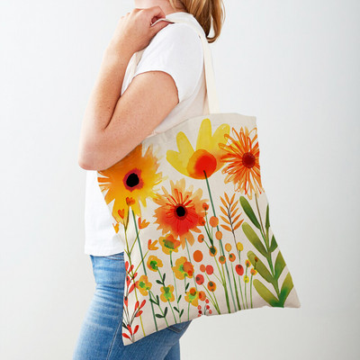 Cartoon Plant Tree Flower Double Print Casual Canvas Γυναικείες τσάντες αγορών Επαναχρησιμοποιούμενες Eco Πολύχρωμες Floral Τσάντα Shopper Tote Τσάντα