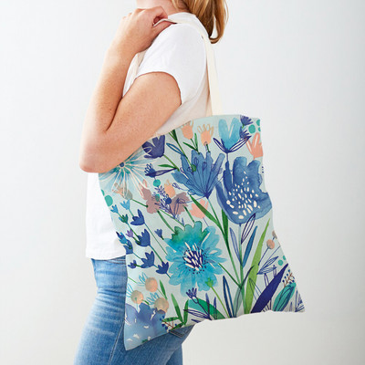 Cartoon Plant Tree Flower Double Print Casual Canvas Γυναικείες τσάντες αγορών Επαναχρησιμοποιούμενες Eco Πολύχρωμες Floral Τσάντα Shopper Tote Τσάντα