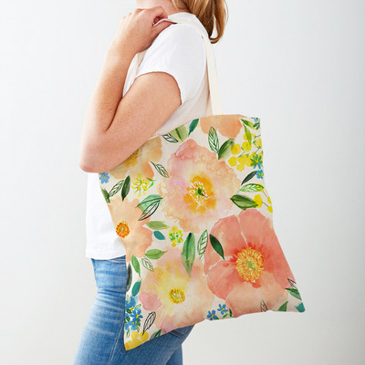 Cartoon Plant Tree Flower Double Print Casual Canvas Γυναικείες τσάντες αγορών Επαναχρησιμοποιούμενες Eco Πολύχρωμες Floral Τσάντα Shopper Tote Τσάντα