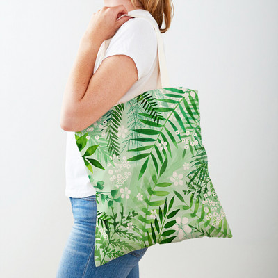 Cartoon Plant Tree Flower Double Print Casual Canvas Γυναικείες τσάντες αγορών Επαναχρησιμοποιούμενες Eco Πολύχρωμες Floral Τσάντα Shopper Tote Τσάντα