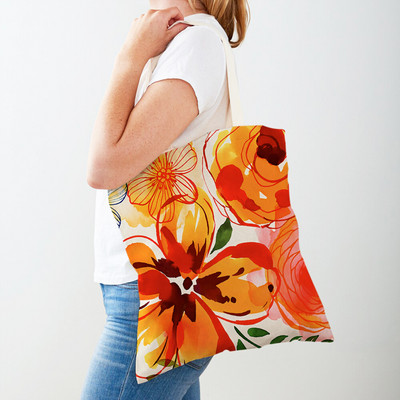 Cartoon Plant Tree Flower Double Print Casual Canvas Γυναικείες τσάντες αγορών Επαναχρησιμοποιούμενες Eco Πολύχρωμες Floral Τσάντα Shopper Tote Τσάντα