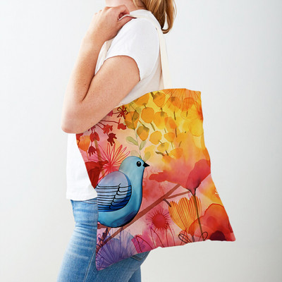 Cartoon Plant Tree Flower Double Print Casual Canvas Γυναικείες τσάντες αγορών Επαναχρησιμοποιούμενες Eco Πολύχρωμες Floral Τσάντα Shopper Tote Τσάντα