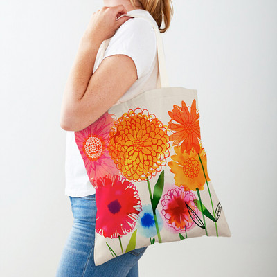 Cartoon Plant Tree Flower Double Print Casual Canvas Γυναικείες τσάντες αγορών Επαναχρησιμοποιούμενες Eco Πολύχρωμες Floral Τσάντα Shopper Tote Τσάντα