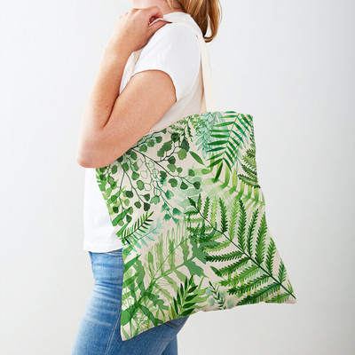 Cartoon Plant Tree Flower Double Print Casual Canvas Γυναικείες τσάντες αγορών Επαναχρησιμοποιούμενες Eco Πολύχρωμες Floral Τσάντα Shopper Tote Τσάντα