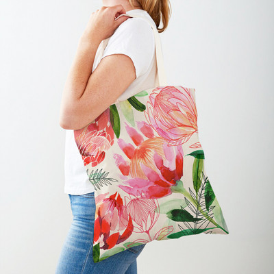 Cartoon Plant Tree Flower Double Print Casual Canvas Γυναικείες τσάντες αγορών Επαναχρησιμοποιούμενες Eco Πολύχρωμες Floral Τσάντα Shopper Tote Τσάντα