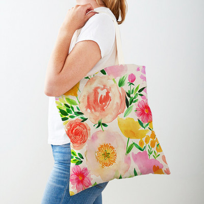 Cartoon Plant Tree Flower Double Print Casual Canvas Γυναικείες τσάντες αγορών Επαναχρησιμοποιούμενες Eco Πολύχρωμες Floral Τσάντα Shopper Tote Τσάντα