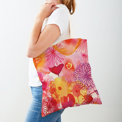 Cartoon Plant Tree Flower Double Print Casual Canvas Γυναικείες τσάντες αγορών Επαναχρησιμοποιούμενες Eco Πολύχρωμες Floral Τσάντα Shopper Tote Τσάντα