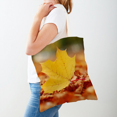 Kanada Maple Leaf Lady Shopper Bag Tote Kézitáska Plant Tree Virág Dupla nyomtatás Újrafelhasználható alkalmi vászon női bevásárlótáskák
