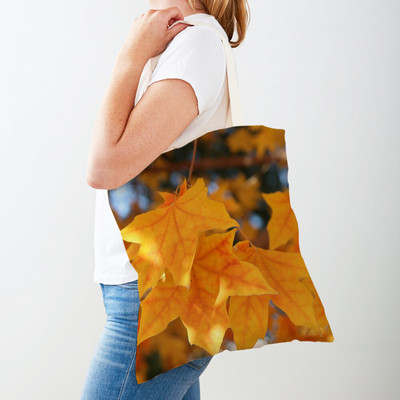 Kanada Maple Leaf Lady Shopper Bag Tote Kézitáska Plant Tree Virág Dupla nyomtatás Újrafelhasználható alkalmi vászon női bevásárlótáskák