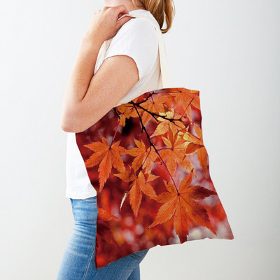 Kanada Maple Leaf Lady Shopper Bag Tote Kézitáska Plant Tree Virág Dupla nyomtatás Újrafelhasználható alkalmi vászon női bevásárlótáskák