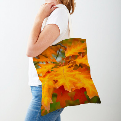Kanada Maple Leaf Lady Shopper Bag Tote Kézitáska Plant Tree Virág Dupla nyomtatás Újrafelhasználható alkalmi vászon női bevásárlótáskák