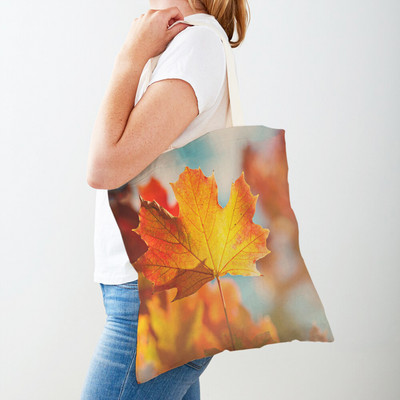 Kanada Maple Leaf Lady Shopper Bag Tote Kézitáska Plant Tree Virág Dupla nyomtatás Újrafelhasználható alkalmi vászon női bevásárlótáskák