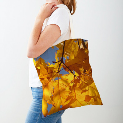 Kanada Maple Leaf Lady Shopper Bag Tote Kézitáska Plant Tree Virág Dupla nyomtatás Újrafelhasználható alkalmi vászon női bevásárlótáskák