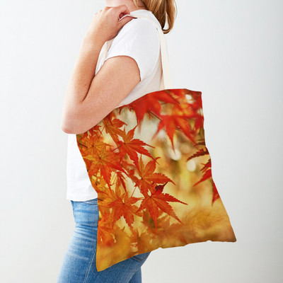 Kanada Maple Leaf Lady Shopper Bag Tote Kézitáska Plant Tree Virág Dupla nyomtatás Újrafelhasználható alkalmi vászon női bevásárlótáskák