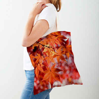 Kanada Maple Leaf Lady Shopper Bag Tote Kézitáska Plant Tree Virág Dupla nyomtatás Újrafelhasználható alkalmi vászon női bevásárlótáskák
