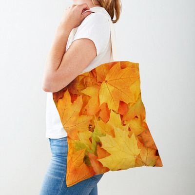 Kanada Maple Leaf Lady Shopper Bag Tote Kézitáska Plant Tree Virág Dupla nyomtatás Újrafelhasználható alkalmi vászon női bevásárlótáskák
