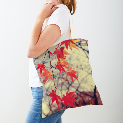 Kanada Maple Leaf Lady Shopper Bag Tote Kézitáska Plant Tree Virág Dupla nyomtatás Újrafelhasználható alkalmi vászon női bevásárlótáskák