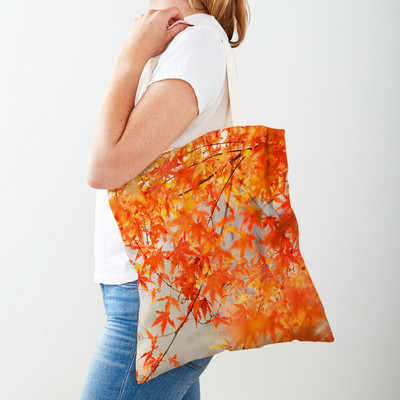 Kanada Maple Leaf Lady Shopper Bag Tote Kézitáska Plant Tree Virág Dupla nyomtatás Újrafelhasználható alkalmi vászon női bevásárlótáskák