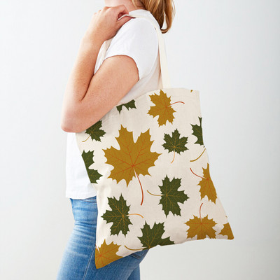 Kanada Maple Leaf Lady Shopper Bag Tote Kézitáska Plant Tree Virág Dupla nyomtatás Újrafelhasználható alkalmi vászon női bevásárlótáskák