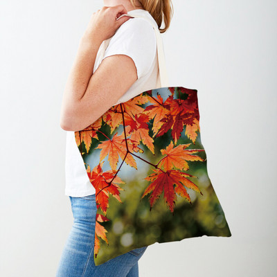 Kanada Maple Leaf Lady Shopper Bag Tote Kézitáska Plant Tree Virág Dupla nyomtatás Újrafelhasználható alkalmi vászon női bevásárlótáskák