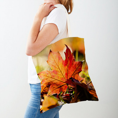 Kanada Maple Leaf Lady Shopper Bag Tote Kézitáska Plant Tree Virág Dupla nyomtatás Újrafelhasználható alkalmi vászon női bevásárlótáskák