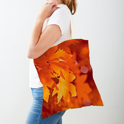 Kanada Maple Leaf Lady Shopper Bag Tote Kézitáska Plant Tree Virág Dupla nyomtatás Újrafelhasználható alkalmi vászon női bevásárlótáskák
