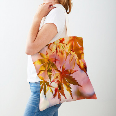 Kanada Maple Leaf Lady Shopper Bag Tote Kézitáska Plant Tree Virág Dupla nyomtatás Újrafelhasználható alkalmi vászon női bevásárlótáskák