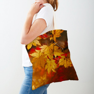 Kanada Maple Leaf Lady Shopper Bag Tote Kézitáska Plant Tree Virág Dupla nyomtatás Újrafelhasználható alkalmi vászon női bevásárlótáskák