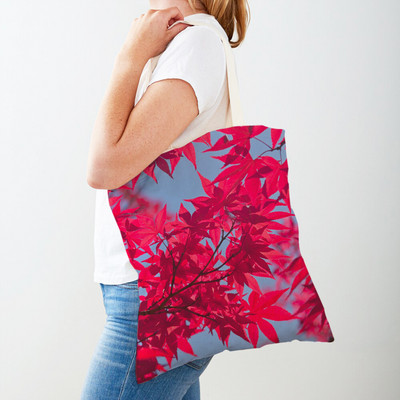 Kanada Maple Leaf Lady Shopper Bag Tote Kézitáska Plant Tree Virág Dupla nyomtatás Újrafelhasználható alkalmi vászon női bevásárlótáskák