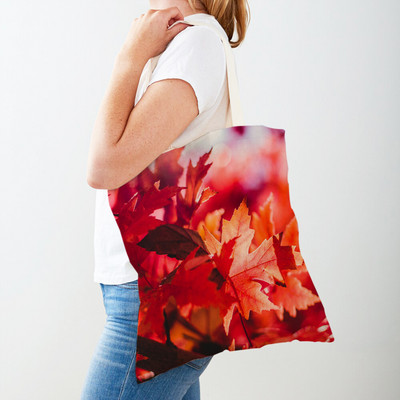 Kanada Maple Leaf Lady Shopper Bag Tote Kézitáska Plant Tree Virág Dupla nyomtatás Újrafelhasználható alkalmi vászon női bevásárlótáskák