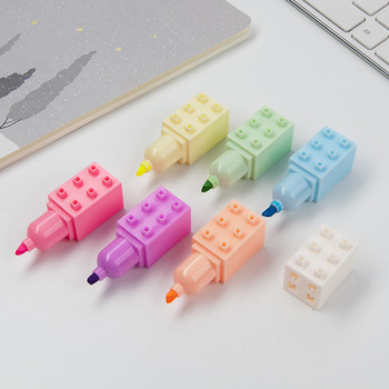 6 бр. Пастелни цветове Body Building Block Highlighter Pen Set Fluorescent Marker Liner Pens for Paint Drawing Kid Gift School A6201