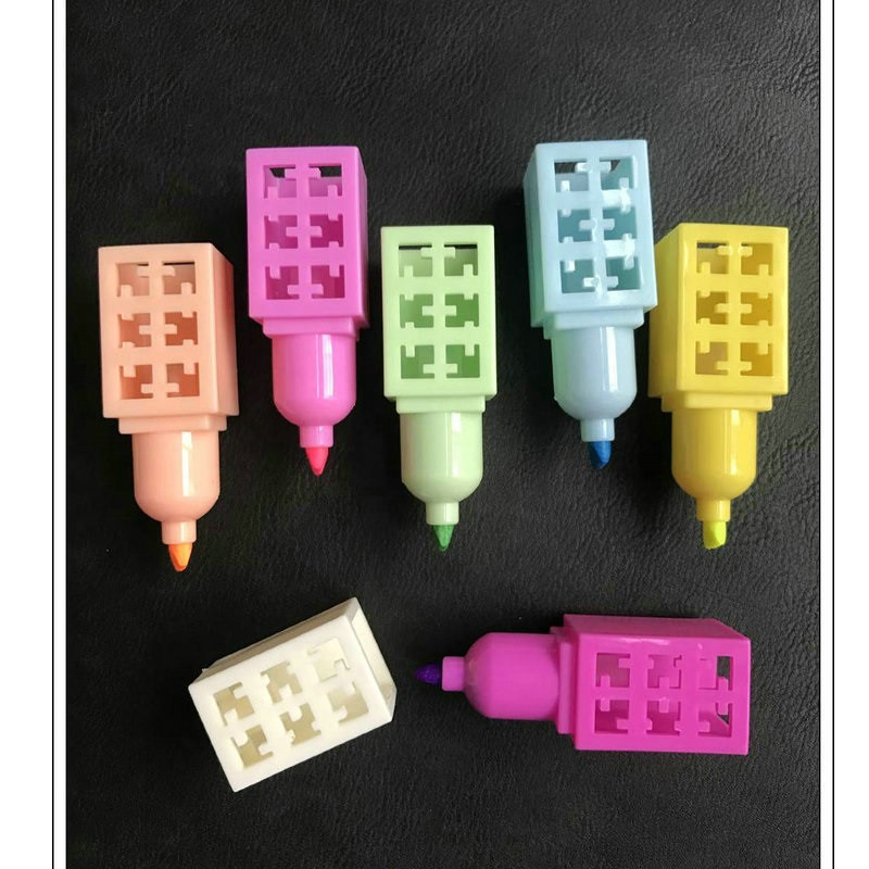 6 бр. Пастелни цветове Body Building Block Highlighter Pen Set Fluorescent Marker Liner Pens for Paint Drawing Kid Gift School A6201