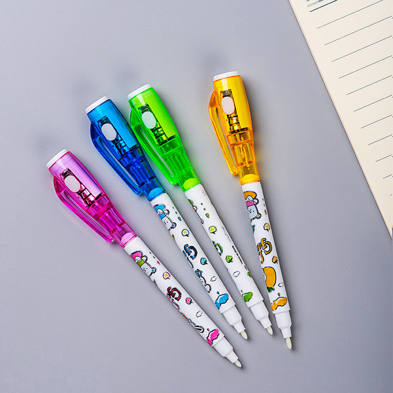 4бр./Партида Комплект невидими химикалки UV Highlight Pen for Kids Secret Detective Spy Toy Канцеларски материали Невидимо мастило Маркиращ маркер