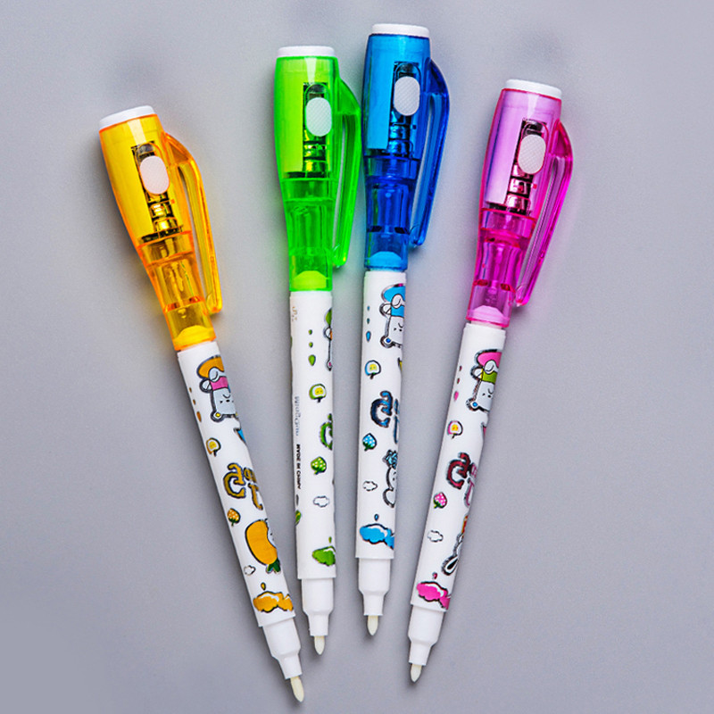 4бр./Партида Комплект невидими химикалки UV Highlight Pen for Kids Secret Detective Spy Toy Канцеларски материали Невидимо мастило Маркиращ маркер