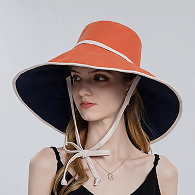 Дамска слънцезащитна слънцезащитна шапка на открито Изцяло вързана, двойна голяма слънчева шапка с поля, плажна шапка, естествена коса