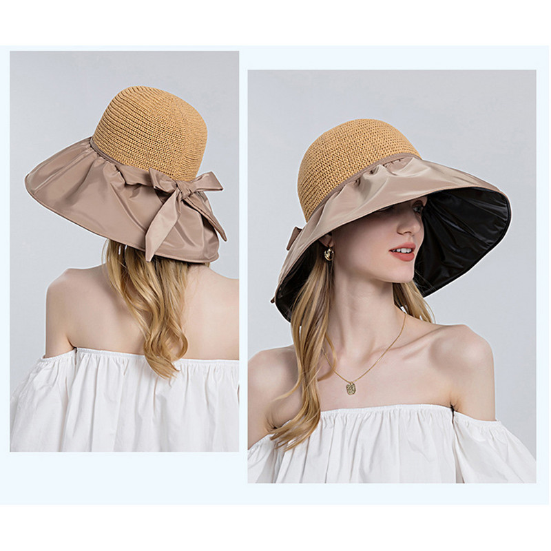 Дамска слънцезащитна шапка за открито на открито Изцяло вързана двойна голяма слънчева шапка с периферия Шапка за туризъм голяма