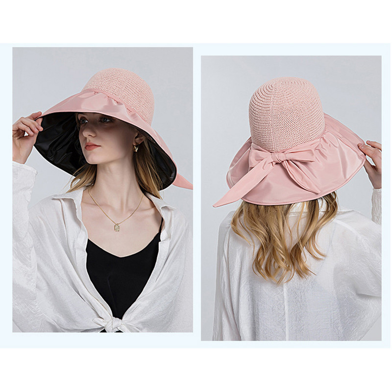 Дамска слънцезащитна шапка за открито на открито Изцяло вързана двойна голяма слънчева шапка с периферия Шапка за туризъм голяма