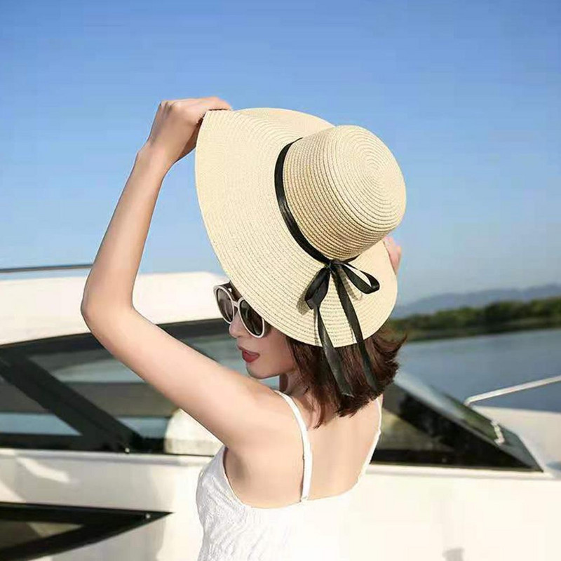 Сгъваеми плажни шапки Сламени шапки с широка периферия за жени Летен морски сенник UV защита Празнична мода Панама Голяма готина шапка