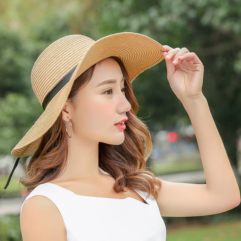 Сгъваеми плажни шапки Сламени шапки с широка периферия за жени Летен морски сенник UV защита Празнична мода Панама Голяма готина шапка