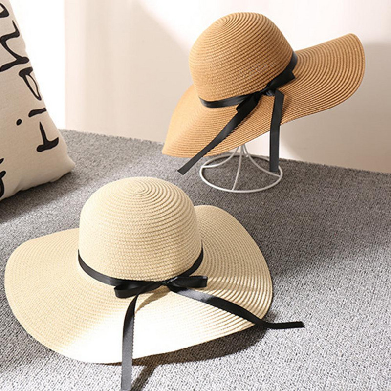 Сгъваеми плажни шапки Сламени шапки с широка периферия за жени Летен морски сенник UV защита Празнична мода Панама Голяма готина шапка