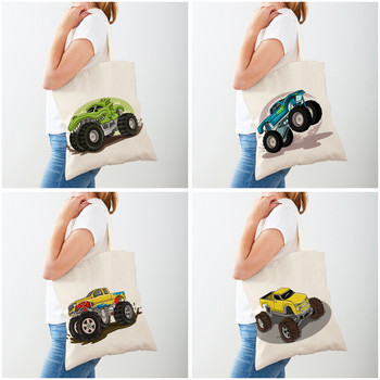 Τσάντα αγορών America Monster Truck Tote Τσάντα αγορών για γυναίκες Casual Cartoon Car Body Sided Fashion Lady Canvas τσάντα αγορών