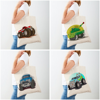 Τσάντα αγορών America Monster Truck Tote Τσάντα αγορών για γυναίκες Casual Cartoon Car Body Sided Fashion Lady Canvas τσάντα αγορών