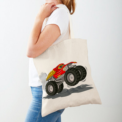Τσάντα αγορών America Monster Truck Tote Τσάντα αγορών για γυναίκες Casual Cartoon Car Body Sided Fashion Lady Canvas τσάντα αγορών