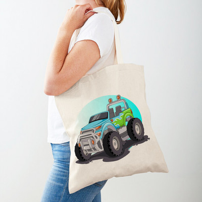Τσάντα αγορών America Monster Truck Tote Τσάντα αγορών για γυναίκες Casual Cartoon Car Body Sided Fashion Lady Canvas τσάντα αγορών
