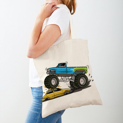 Τσάντα αγορών America Monster Truck Tote Τσάντα αγορών για γυναίκες Casual Cartoon Car Body Sided Fashion Lady Canvas τσάντα αγορών