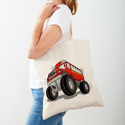 Τσάντα αγορών America Monster Truck Tote Τσάντα αγορών για γυναίκες Casual Cartoon Car Body Sided Fashion Lady Canvas τσάντα αγορών