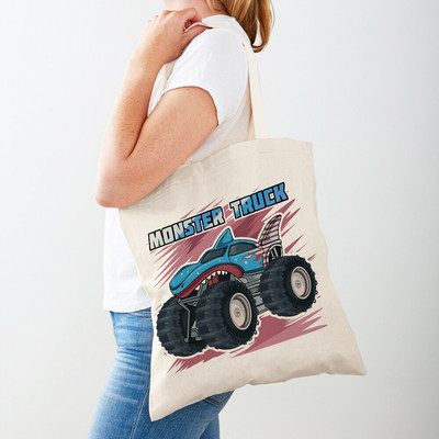 Τσάντα αγορών America Monster Truck Tote Τσάντα αγορών για γυναίκες Casual Cartoon Car Body Sided Fashion Lady Canvas τσάντα αγορών