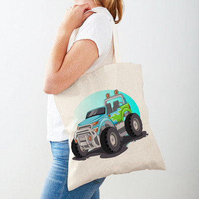 Τσάντα αγορών America Monster Truck Tote Τσάντα αγορών για γυναίκες Casual Cartoon Car Body Sided Fashion Lady Canvas τσάντα αγορών