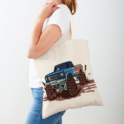 Τσάντα αγορών America Monster Truck Tote Τσάντα αγορών για γυναίκες Casual Cartoon Car Body Sided Fashion Lady Canvas τσάντα αγορών